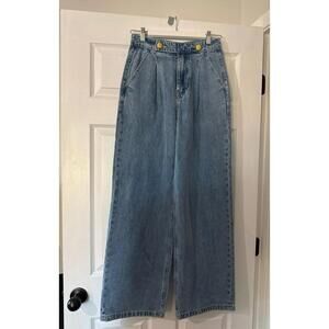 English Factory High Waisted Button Detail Wide Leg Jeans Size Small NWT